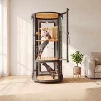 Grande Villa Panoramique de Luxe pour Chat, Design Château Étoilé et Lune, en Bois, avec Vitrine et Nid Intégré, Bac à Litière