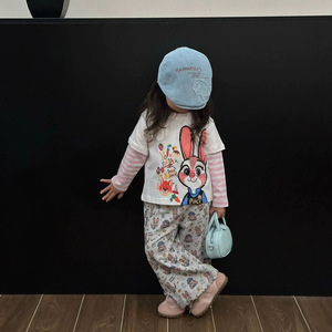 Girls Bunny T-Shirt And Sweatpants Set Cotton Cartoon Print Spring Autumn Outfit Two Piece Clothes For Kids - Product Image 3