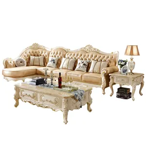 Avrupa antika tasarım L şekilli köşe deri kanepe oturma odası ev dekor için