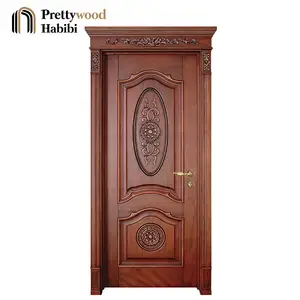 Prettywood الفاخرة نحت تصاميم التايلاندية البلوط الداخلية واحدة باب من الخشب الصلب