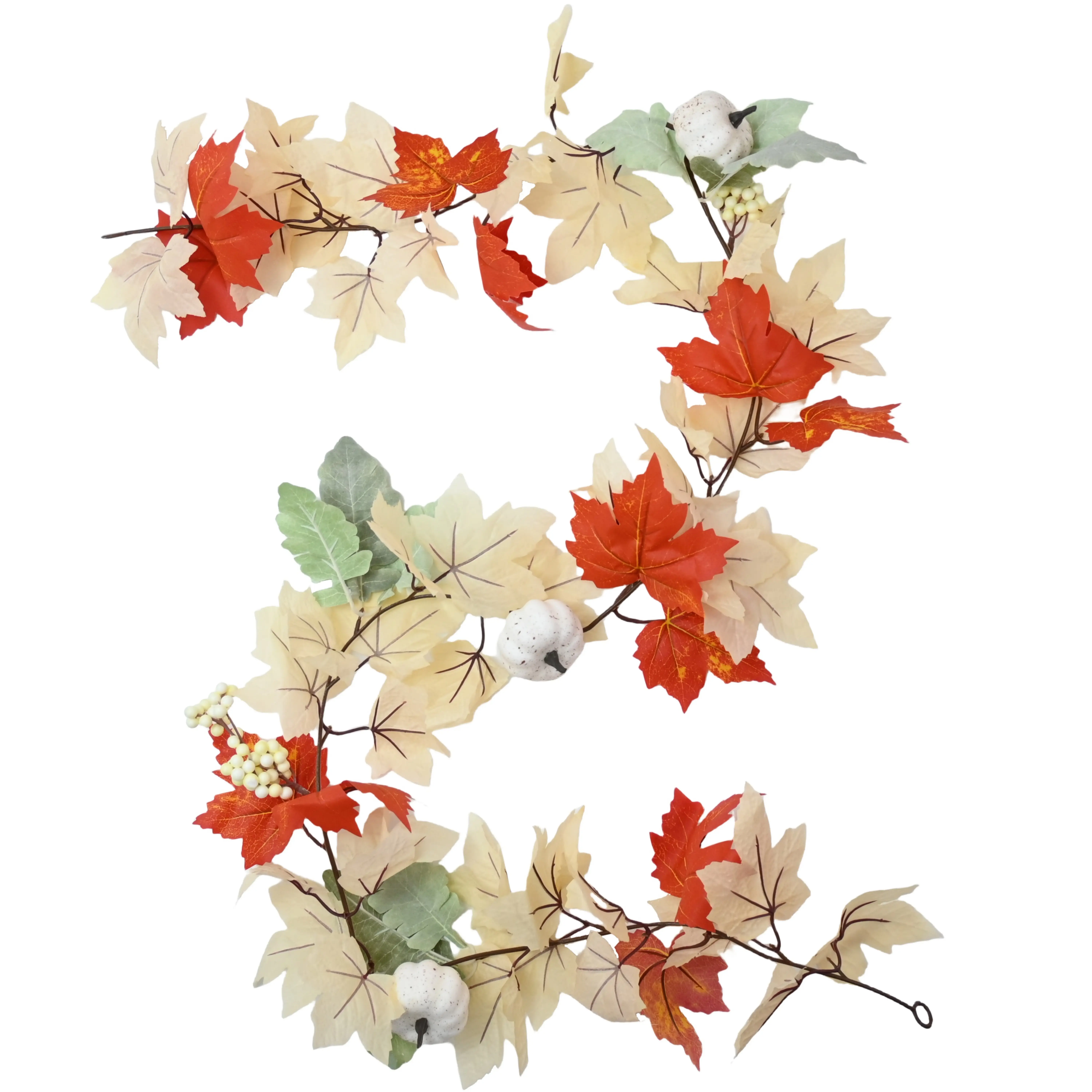 68 Inch Fall Vine Hanging Decorations Artificial Maple Leaves Vines With White Pumpkin Garland