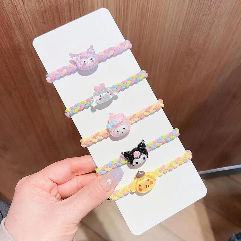 H00014 Wholesale Cute Anime Kuromi Cinnamoroll Hair Ties Nylon Elastic Resin Hair Bands for Girls Kids Cartoon Hair Accessories