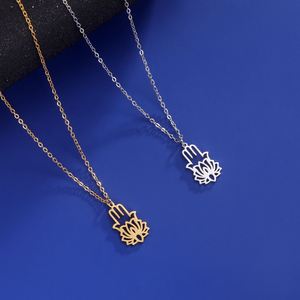 สร้อยคอรูปมือฮัมซา มือฟาติมา ดอกบัว โยคะ <span class=keywords><strong>พระ</strong></span>พุทธรูป เครื่องประดับนำโชค ทำจากสแตนเลส เครื่องรางทางจิตวิญญาณ - Product Image 3