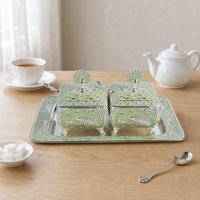 Ensemble de condiments carrés en métal argenté avec couvercle, motif paon gravé, design moderne pour cadeaux, plats et assiettes, sucriers
