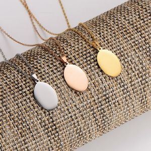 Collana pendente ovale vuota personalizzabile in acciaio inossidabile nuova tendenza non appannata per incisione - Product Image 5