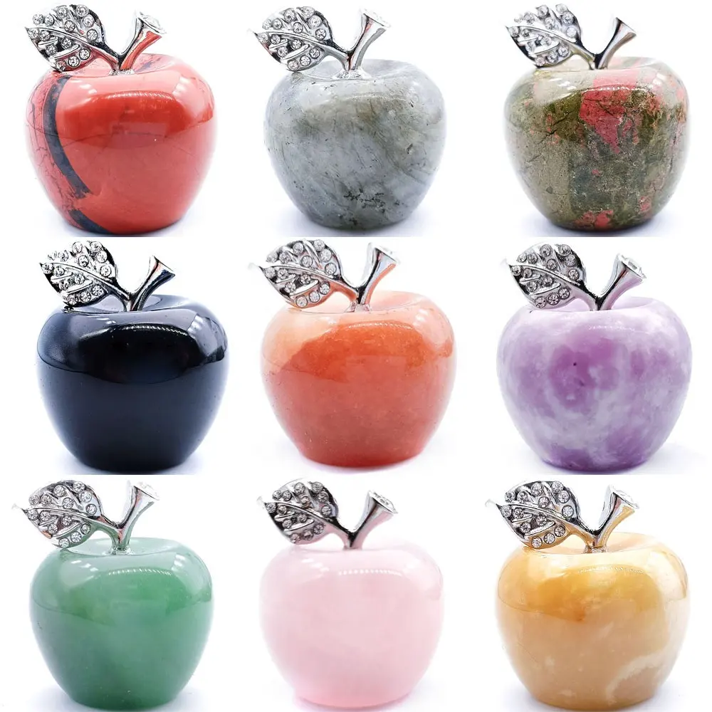 Christmas Crystal Carving Apple Quartz Different Material Small Size Crystal Apple For Decoration