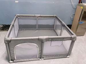 Modern Baby Playpen Eco-Friendly Stainless Steel <b>Frame</b> Indoor/Outdoor Use Soft Breathable Mesh No Gaps Design <b>Grey</b> - Product Image 2