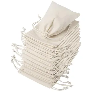 Custom Printed Large Natural 100% Organic Muslin Cloth Drawstring Bag Small Bulk Cotton Muslin Bags With Logo