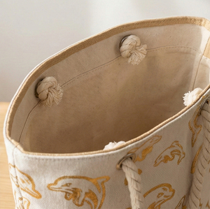 Sac fourre-tout <span class=keywords><strong>en</strong></span> <span class=keywords><strong>toile</strong></span> <span class=keywords><strong>en</strong></span> gros avec impression métallique brillante et corde épaisse, personnalisable motif dauphin, pour événements de petites entreprises, vente <span class=keywords><strong>en</strong></span> gros - Product Image 4