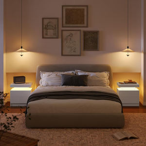 ตู้ข้างเตียง LED สีขาวสไตล์โมเดิร์น พร้อมลิ้นชักไม้ 2 ชั้น สำหรับห้องนอน ดีไซน์แผง - Product Image 2