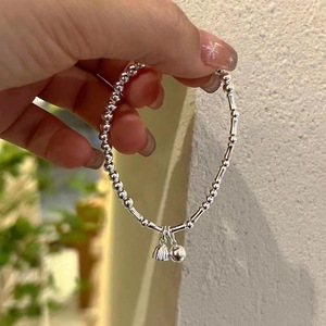 S925 Sterling <b>Silver</b> <b>Bead</b> Bracelet With Bell Charm For Women Everyday Wear - Product Image 4