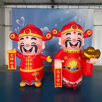 Grande mascotte gonflable Cai Shen en tissu Oxford, dieu de la fortune à barbe rose et blanche, avec lingot, pour la cour du Nouvel An lunaire
