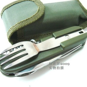 Ensemble d'ustensiles de camping en acier inoxydable, couteau, cuillère, fourchette multifonctionnels, équipement de survie en plein air - Product Image 2
