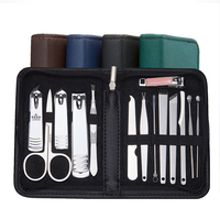 Kit d'outils de manucure en acier inoxydable, 14 pièces/lot, coupe-ongles, pinces, cure-oreilles, ensemble d'outils avec sac en PU