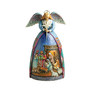 Resina estatueta da natividade de natal, anjo de madeira cardíaca com noatividade, estatueta de pedra resina, 10.5 polegadas de altura - Product Image 1