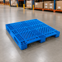 Palette en plastique HDPE recyclable bleue 1200*1200mm, résistante à l'humidité et à la corrosion, à quatre entrées, pour rayonnage d'entrepôt