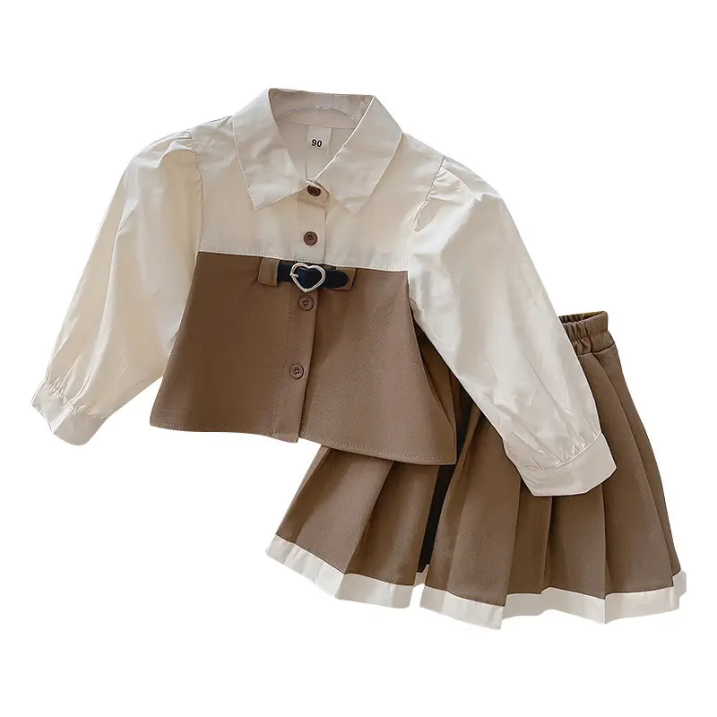 Летний комплект одежды для девочек, хлопковая футболка с длинным рукавом, короткая юбка, комплект из 2 предметов, оптовая продажа