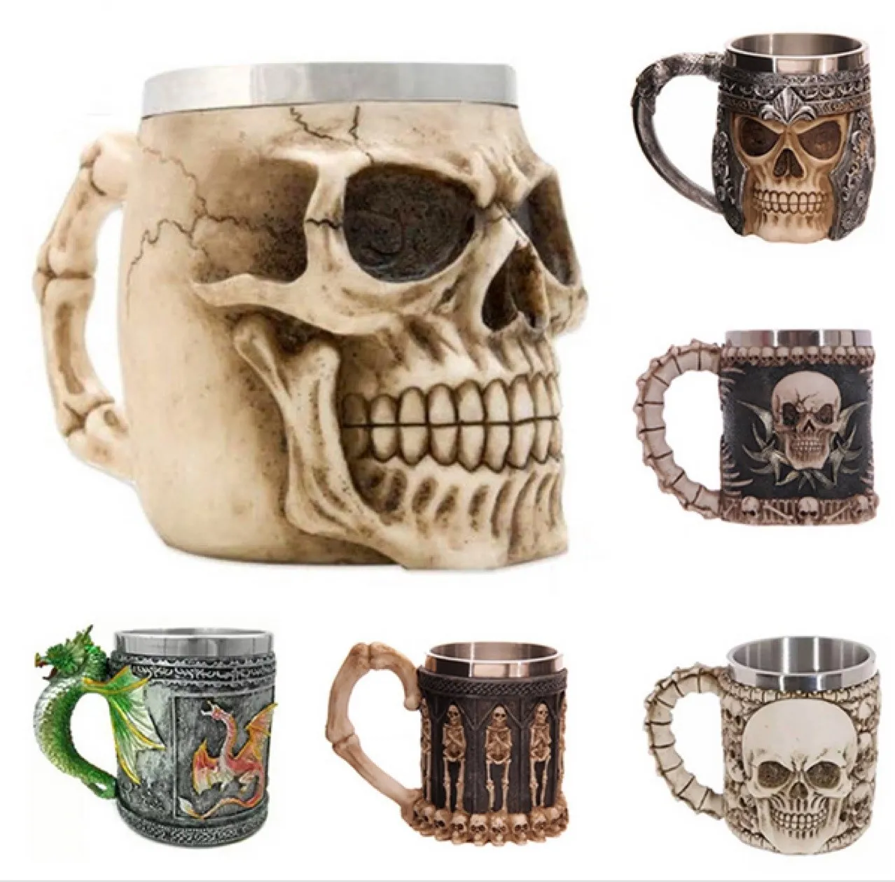 स्टेनलेस रैम सींग वाले वाइकिंग समुद्री डाकू गोथिक खोपड़ी मग तांकर्ड कप, मध्ययुगीन महल प्रभु नाइट कंकाल तांकर्ड स्टीन बियर के लिए