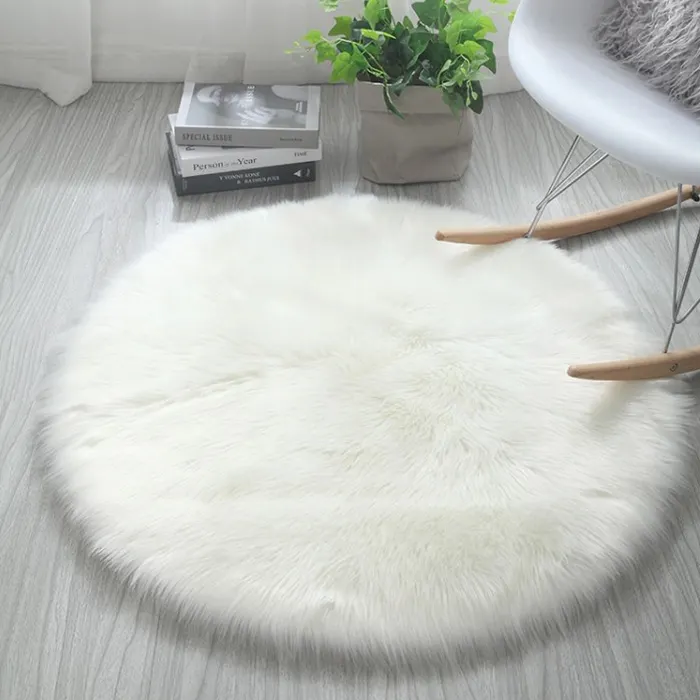 2021 Hot Sale Round Faux Fur Rug Carpets Tapete Fluffy Sheepskin Fur Carpet Rug Custom Fake Fur Area Rugs and Carpets