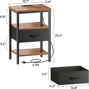 Rustiek houten nachtkastje met verstelbare stoffen lade, bijzettafel voor slaapkameropbergruimte - Product Image 5