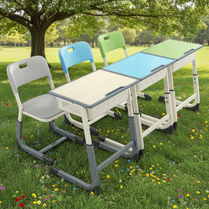 Ensemble de bureau et chaise d'étude pour enfants et étudiants, moderne, en métal, confortable et réglable, avec plateau en bois, mobilier scolaire - Product Image 1