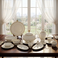Service de table en porcelaine fine de 120 pièces avec finition dorée, certifié CE, design moderne pour 12 personnes, idéal pour les cadeaux d'affaires