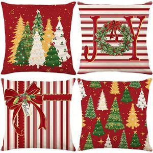 4Pcs <b>Christmas</b> <b>Throw</b> Merry Tree Pine Trees Pillow Covers Cushion Case for Holiday Home Sofa Couch - Product Image 3