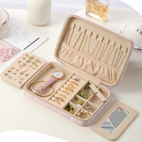 Boîte de rangement à bijoux portable en velours avec fermeture éclair, fabriquée à la main, pour bagues, bracelets, colliers, boucles d'oreilles