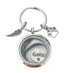 Porte-clés personnalisé en acier inoxydable pour cendres de poils d'animaux (chat, chien) – Breloque souvenir en métal - Product Image 1