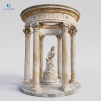 Gazebo en marbre beige classique Luca |   Pavillon en pierre sculpté à la main avec colonnes corinthiennes et statue, décoration personnalisée pour aménagement paysager de jardin