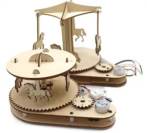 光控木制旋转木马儿童礼品礼品DIY手工工艺模型材料感光科学实验