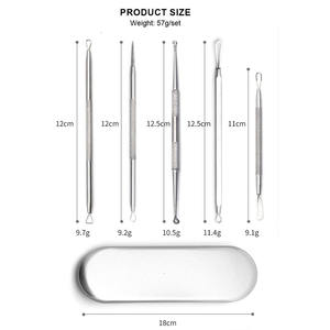 高品質のトラベルブラックヘッドリムーバーピンプルポッパーツールキット金属ケース付きジットブレミッシュエクストラクター用5ピースアクネニードルセット - Product Image 6