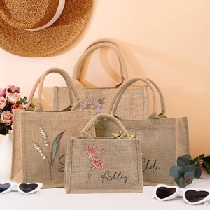 Sac fourre-tout en jute personnalisé avec logo pour femmes, sacs à main en toile de jute personnalisés, sacs de plage pour cadeaux de mariage, sacs à main pour demoiselles d'honneur - Product Image 2