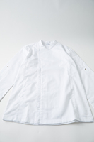 Veste de chef à col montant et manches longues, en polycoton, avec manches retroussables, uniforme de cuisine, blanche, pour hôtel et boulangerie
