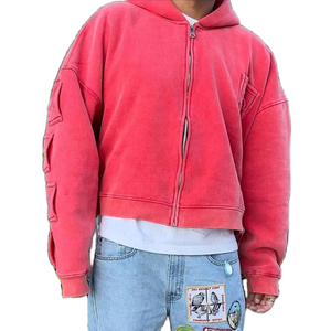 Biểu Tượng Tùy Chỉnh Người Đàn Ông Của Hoodies Zip-up Cổ Điển Rửa Áo Khoác Trùm đầu Chất Lượng Cao Đá Enzyme Rửa - Product Image 2