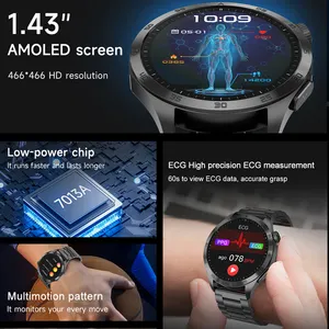 All'aperto anziani SOS Call uomini Fitness in pelle ECG PPG forma rotonda da polso AmoledDisplay Super in acciaio inox Smart Watch per le donne