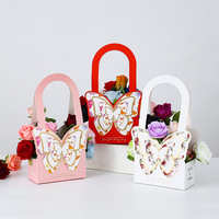 Boîte à fleurs créative, boîte à bouquet, emballage pour la fête des mères, décoration pour maman, boîte cadeau, sac papillon rose
