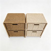Panier à tiroirs en rotin plastique durable à 2 niveaux avec cadre en fer pour tables de chevet, rangement latéral de canapé et organisation sous le bureau