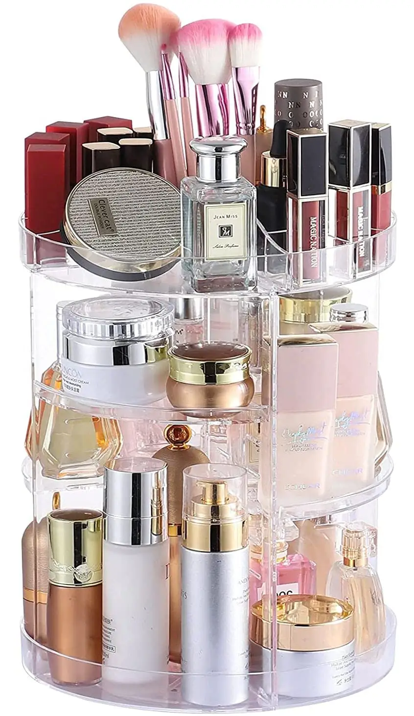 Transparent Multi-function Shelves Acrylic Desktop Adjustable Acrylic Rotating 360 Makeup Organizer Cosmetic Storage Box