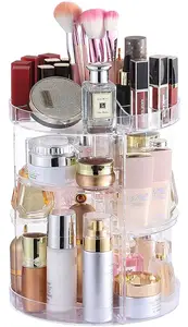 360 Cosmetic Organizer Transparent Multi-function Shelves Acrylic Desktop Adjustable Acrylic Rotating 360 Makeup Organizer Cosmetic Storage Box