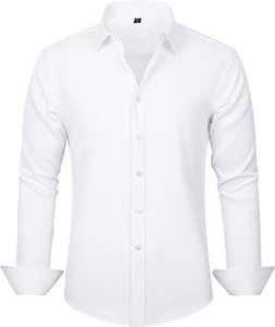 Camisas <span class=keywords><strong>de</strong></span> vestir blancas elásticas <span class=keywords><strong>de</strong></span> cuatro lados informales <span class=keywords><strong>de</strong></span> negocios para hombre, camisas ajustadas <span class=keywords><strong>de</strong></span> manga larga <span class=keywords><strong>de</strong></span> Color sólido, uniformes formales <span class=keywords><strong>de</strong></span> trabajo para hombre - Product Image 1