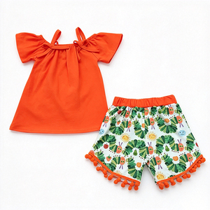 Conjunto de 2 Piezas de Ropa de Verano para Niñas Pequeñas, Estampado de Seda de Leche, con Volantes, OEM ODM, Personalizado - Product Image 1