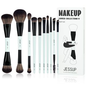 Per Jessup 10 pezzi Set di pennelli per trucco doppio lato fondotinta contorno Blush glush sfumato ombretto per sopracciglia pennelli per Eyeliner