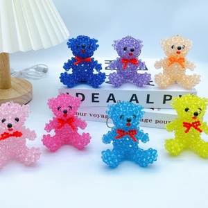 Multi Colors Glass Beads Keyrings Customize Accepted Cartoon 6mm Acrylic Beads Handmade Bag Charm <b>Cute</b> Bowknot <b>Bear</b> Keychains - Product Image 2