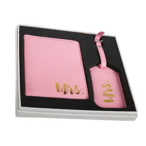 Neueste Design Machen Ihre Eigenen Logo PU leder rosa Passport Abdeckung Und rosa Gepäck Tag Geschenk Set