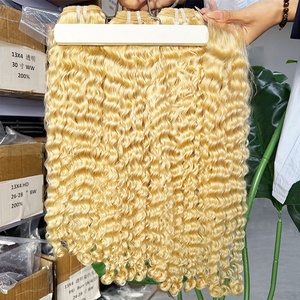 网上商店613金发缅甸卷曲双拉人发延伸波未加工双纬人发束 - Product Image 2