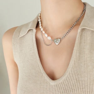 Ensemble de bijoux de luxe en perles et zircon pour femmes, bracelet en acier inoxydable, collier élégant, cadeau pour mariage ou fête - Product Image 4