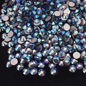 Strass Tanzanite AB em massa com parte traseira lisa sem hotfix Strass de vidro por atacado pedra de diamante para unhas de vestuário