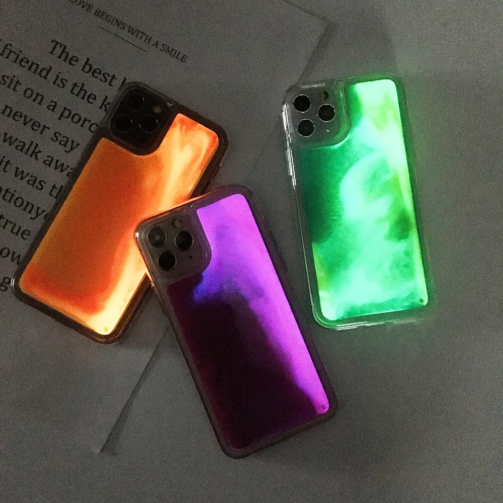 Best Selling Neon Sand Liquid Case for iPhone xs max Luminous Glitter Phone Case Neon Mobile Phone Shell for iPhone 11 pro max