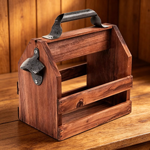 Solid Wood <b>Beer</b> Carrier With Bottle Opener Six Bottle Rack For Outdoor BBQ Storage - Product Image 3